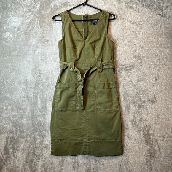 Maeve Utility Cargo Midi‎ Dress Army Green Sz 4 Safari Minimalist Utility Grunge - Picture 1 of 6